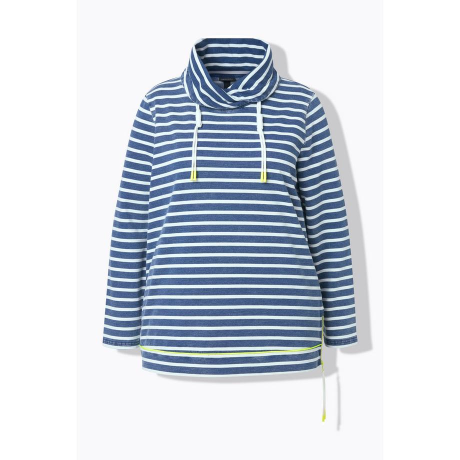 Ulla Popken Sweatshirt Ringel Neondetails Stehkragen Langarm  