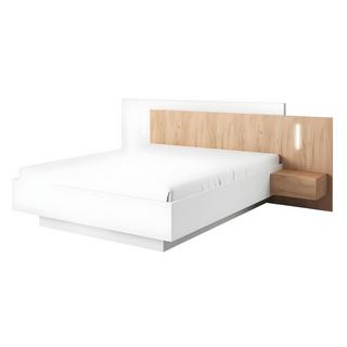 Vente-unique Lit avec chevets 160 x 200 cm - 2 tiroirs - Avec LEDs - Blanc et naturel + Sommier + Matelas - FRANCOLI  