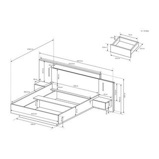 Vente-unique Bett mit Nachttischen + Lattenrost + Matratze - 160 x 200 cm - 2 Schubladen + LEDs - Weiß & Holzfarben - FRANCOLI  