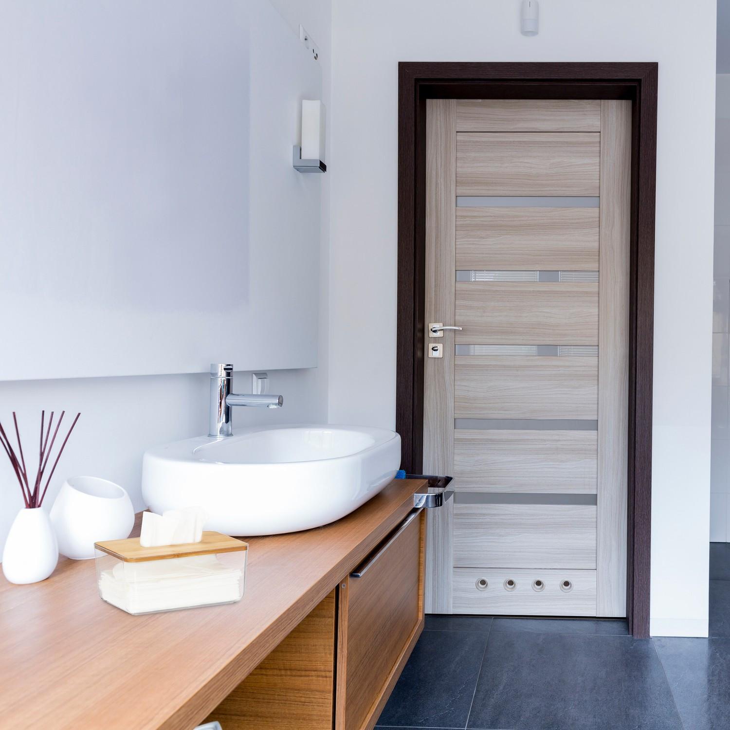 B2X Transparente Taschentuchbox mit Bambusdeckel  