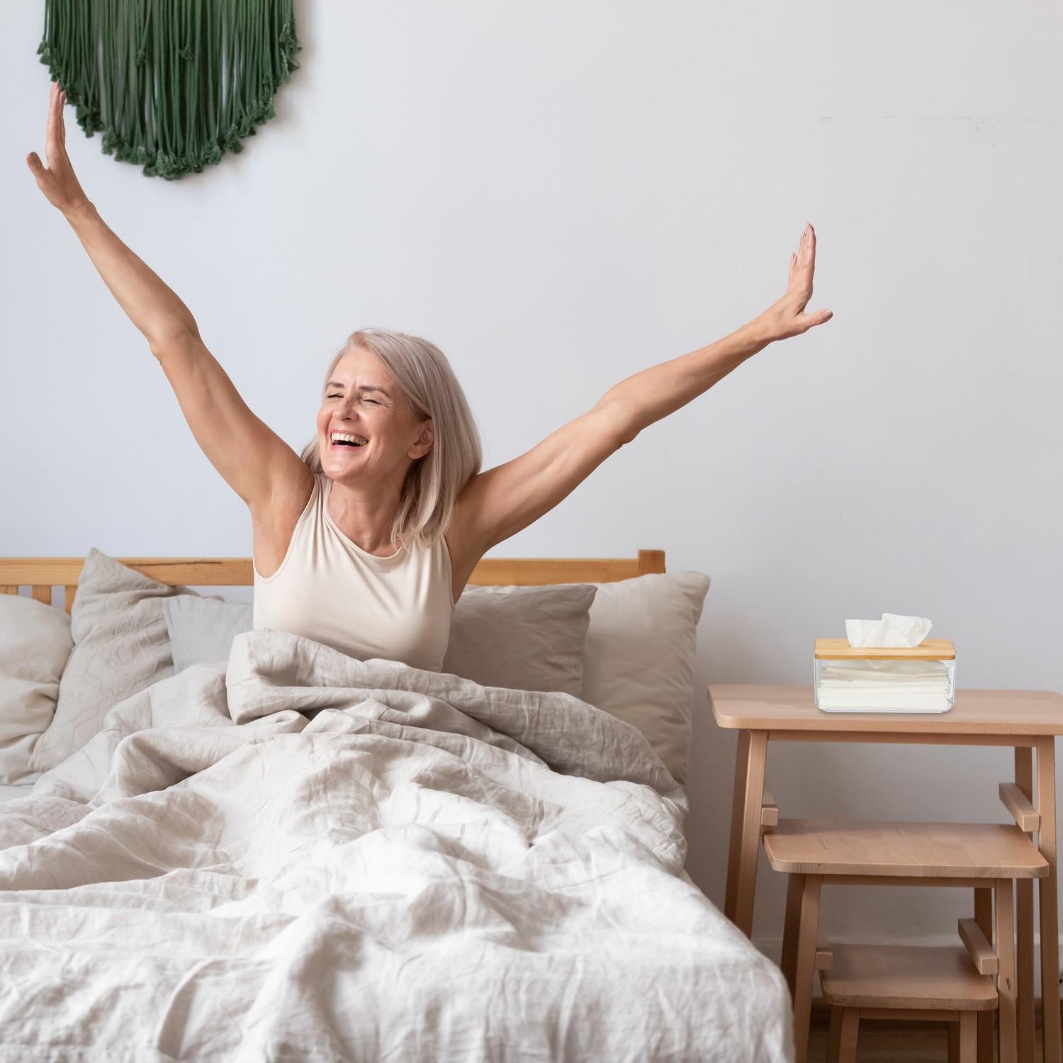 B2X Transparente Taschentuchbox mit Bambusdeckel  