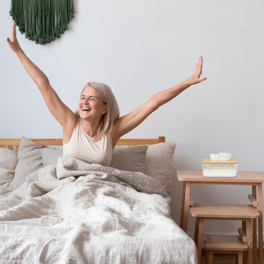 B2X Boîte à mouchoirs transparente avec couvercle en bambou  