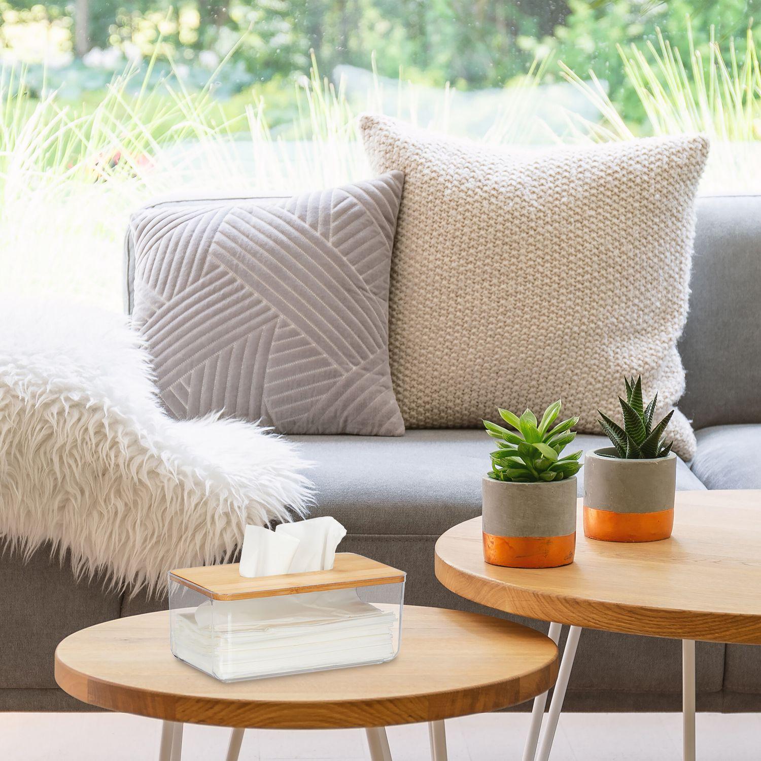 B2X Transparente Taschentuchbox mit Bambusdeckel  