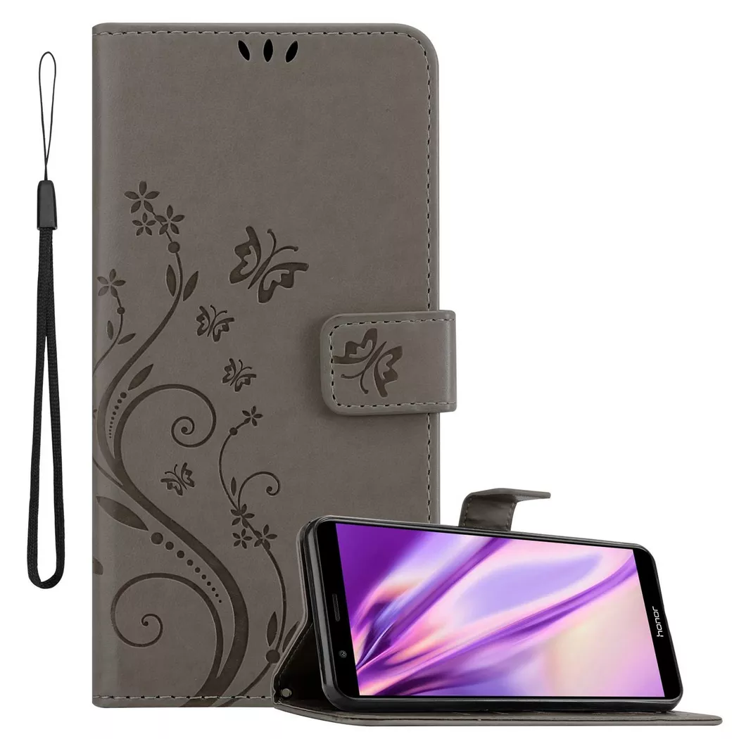 Cadorabo - Hülle für Honor 7X Blumen Design Magnetverschluss, Grau