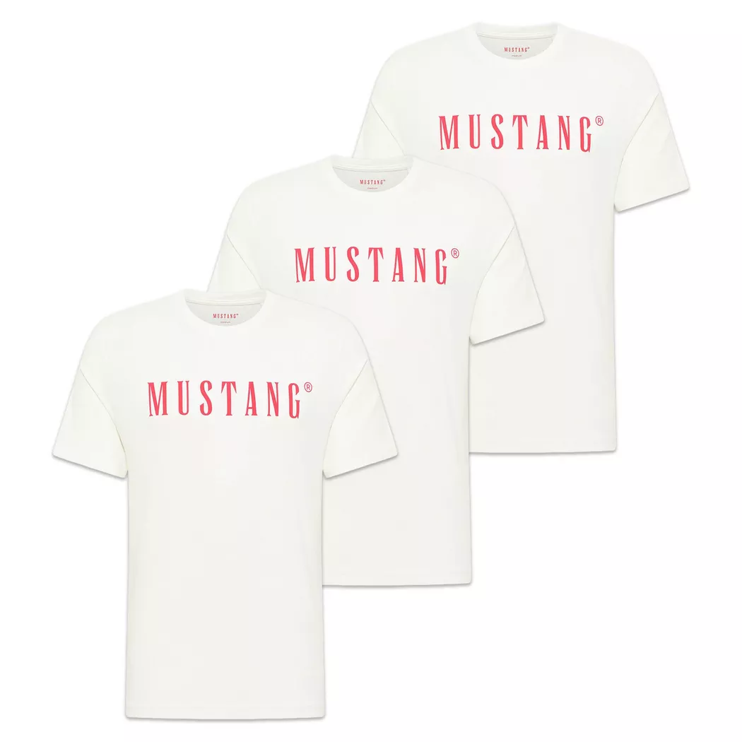 Mustang - T-Shirt  3er Pack Bequem sitzend-Style Austin 3P, für Herren, Weiss, Größe M