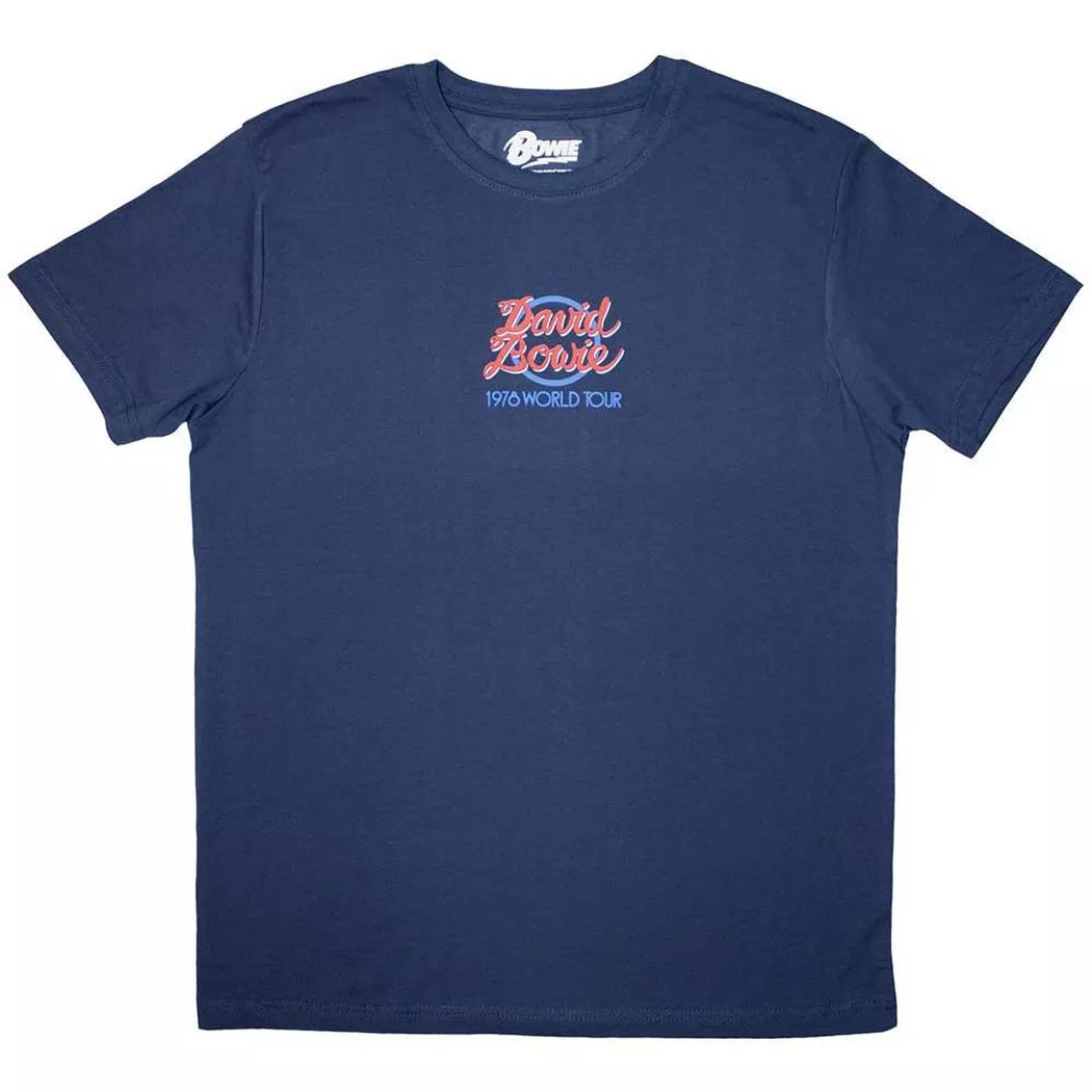 David Bowie - Mini 1978 World Tour Logo TShirt, für Damen, Blau Denim, Größe XXL