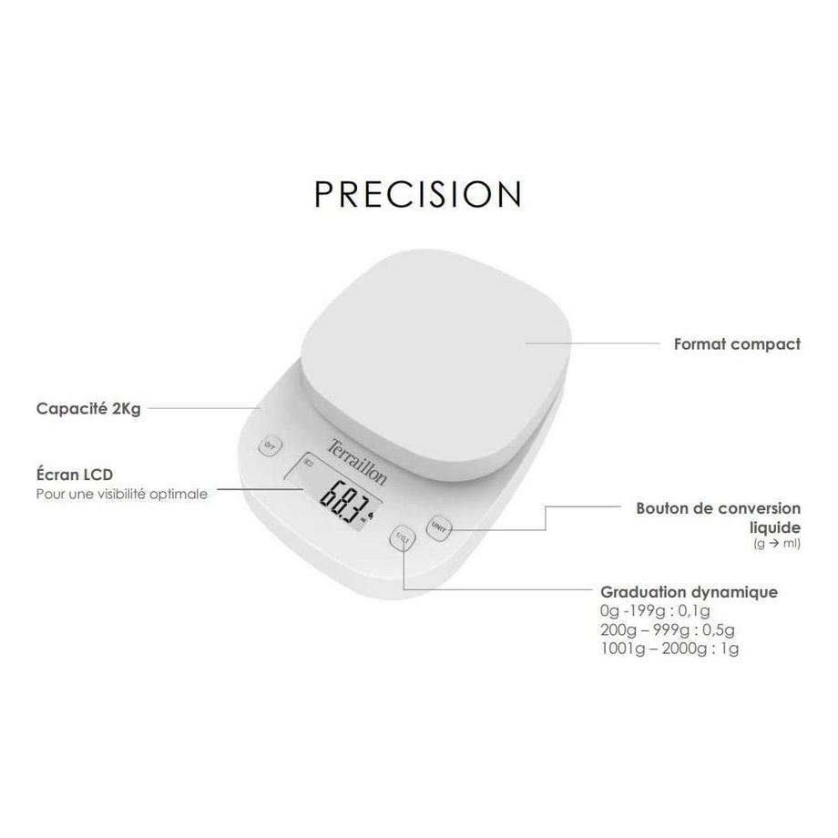 Terraillon Terraillon Precision Bianco Superficie piana Ovale Bilancia da cucina elettronica  