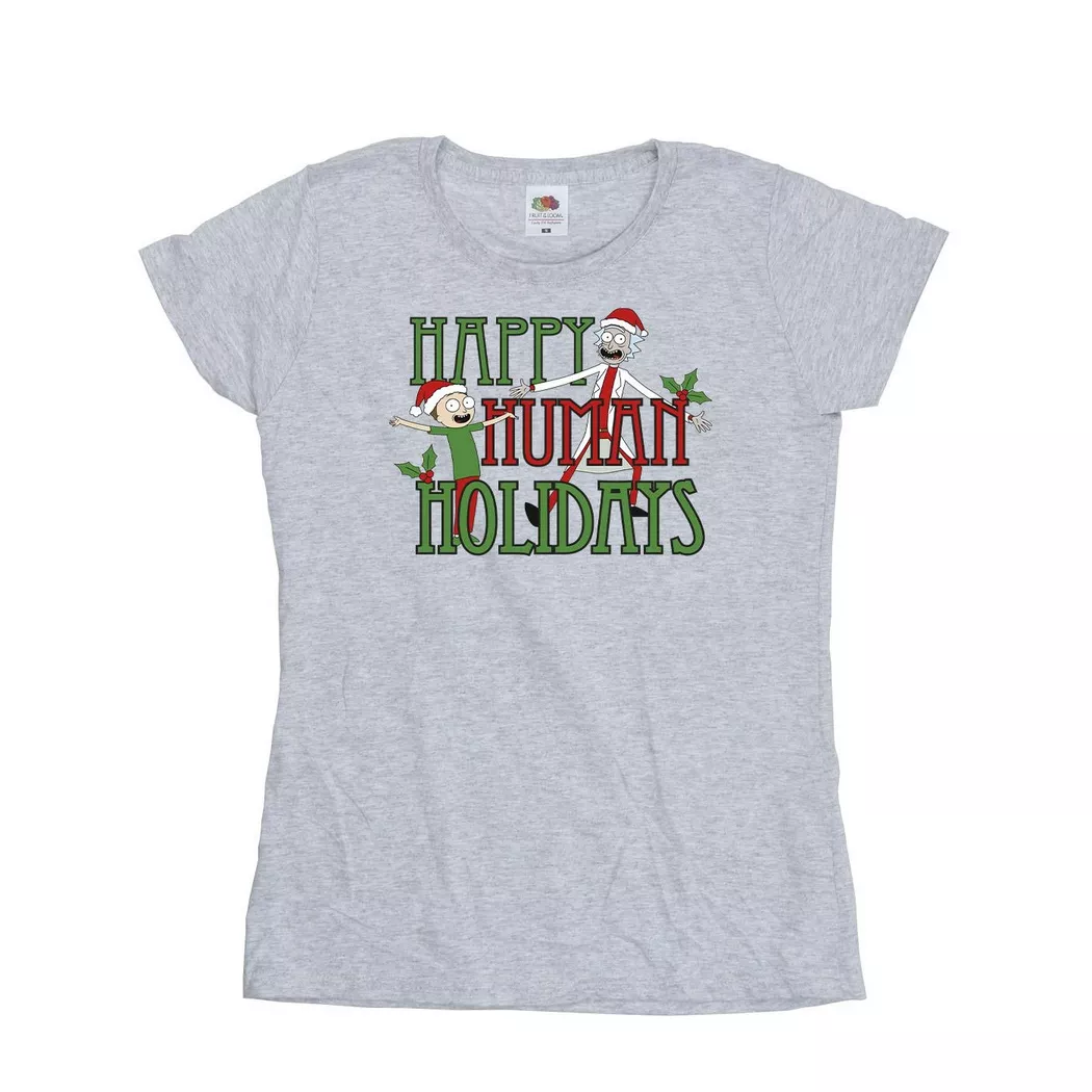 Rick And Morty - Happy Human Holidays TShirt, für Damen, Grau, Größe XL