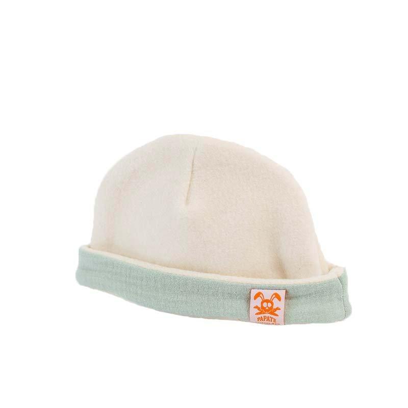 PAPATE  Bonnet de Naissance en Coton Bio Blanc et Vert 