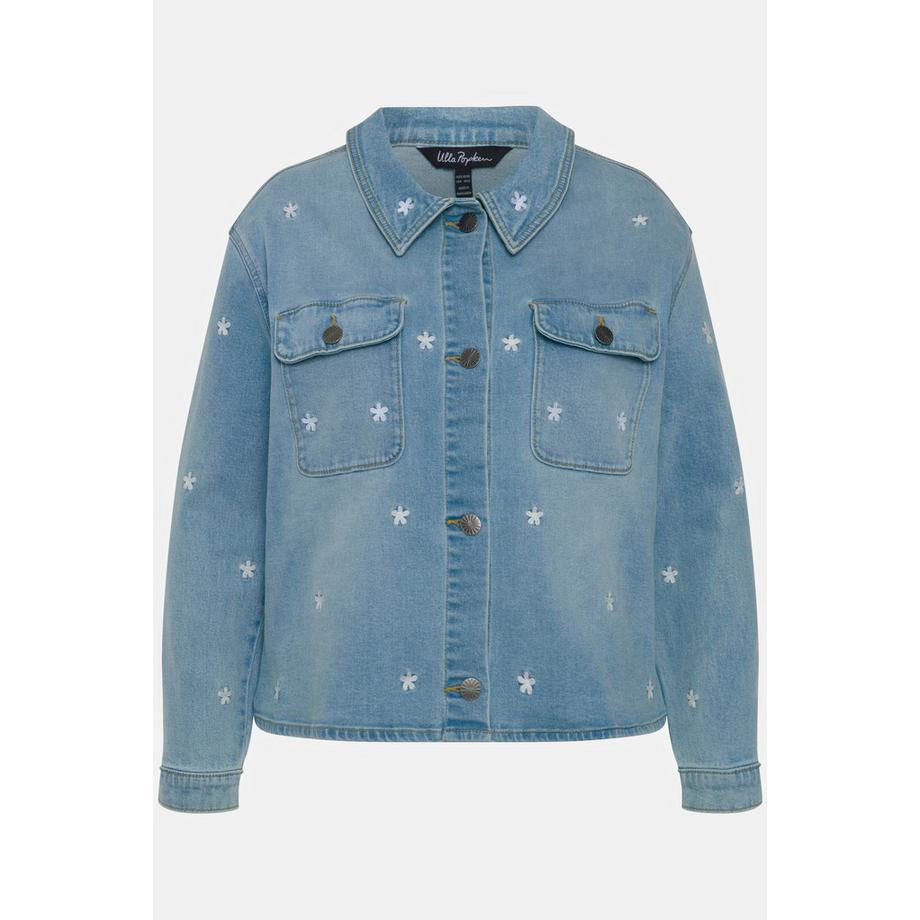 Ulla Popken Veste en jean Oversize Broderie florale Col de chemise  