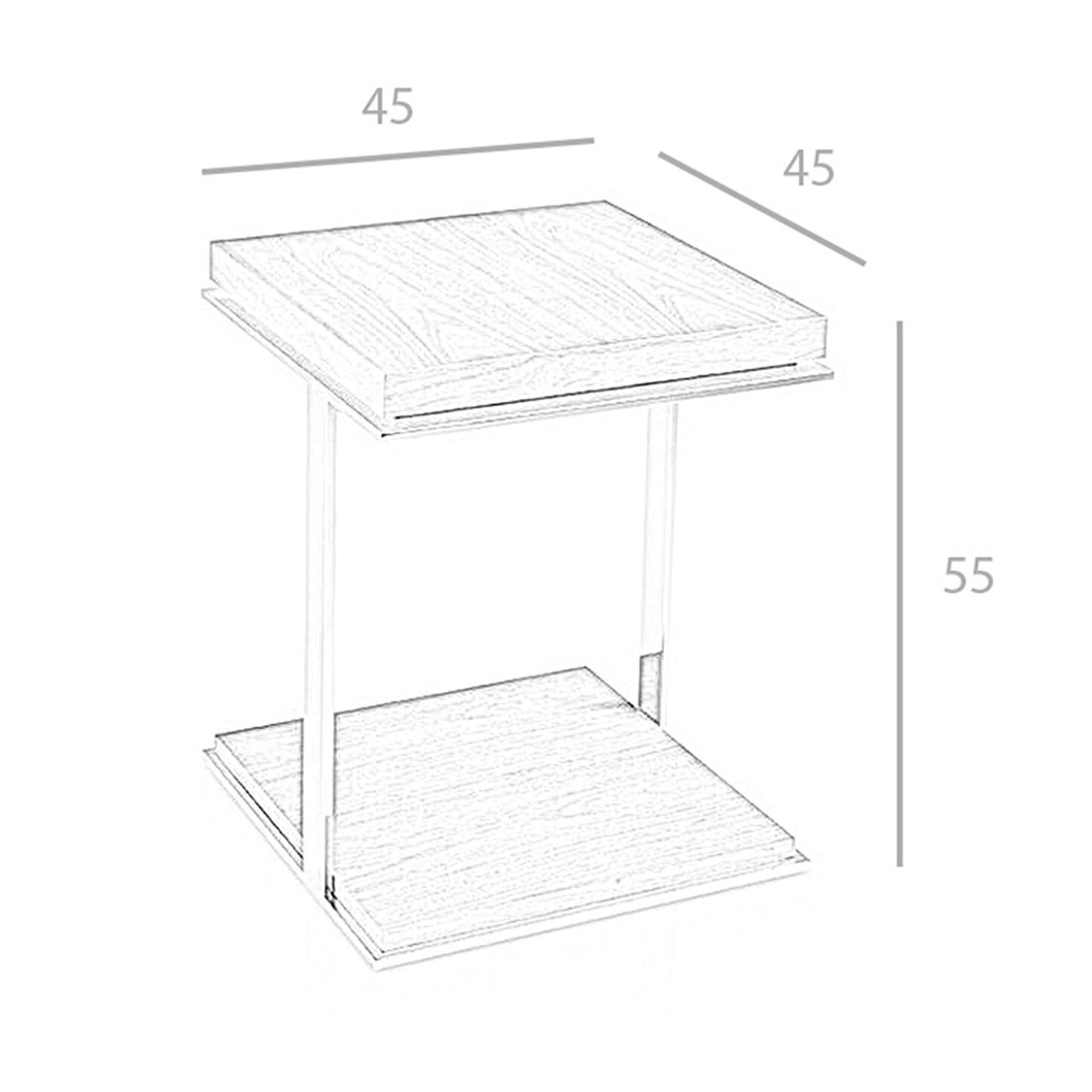 ANGEL CERDA Quadratischer Ecktisch Nussbaum und verchromter Stahl  