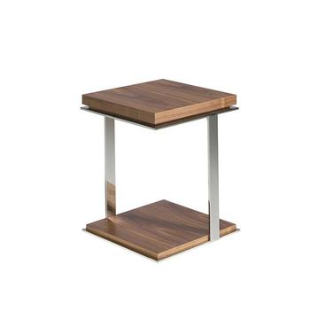Tavolo angolare in legno di noce e acciaio cromato