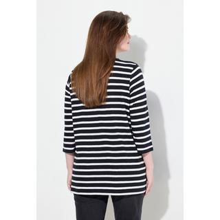 Ulla Popken Ringel A-Linie Rundhals 3/4 Arm Shirt mit Zierfalten  