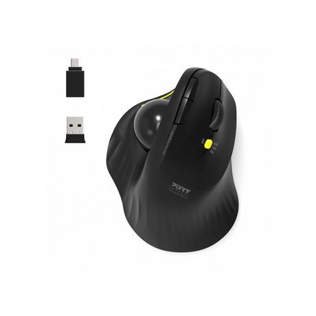 Port Designs  Souris ergonomique avec boule directionnelle bluetooth sans fil rechargeable USB-A / USB-C 2.4 Ghz 