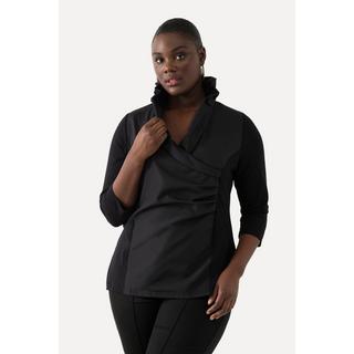 Ulla Popken  Blouse collection Classic, décolleté en V et manches 3/4, col en taffetas 