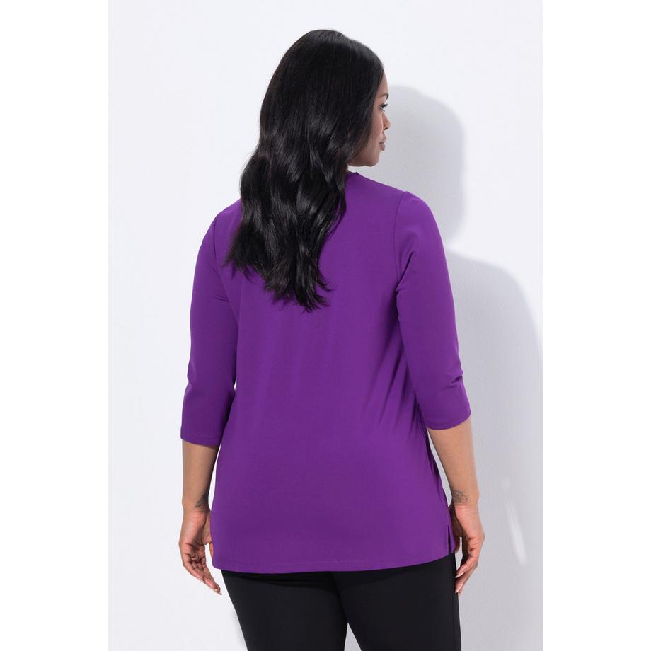 Ulla Popken Punto A-Line Fermeture Éclair Col V Manches 3/4 T-shirt  