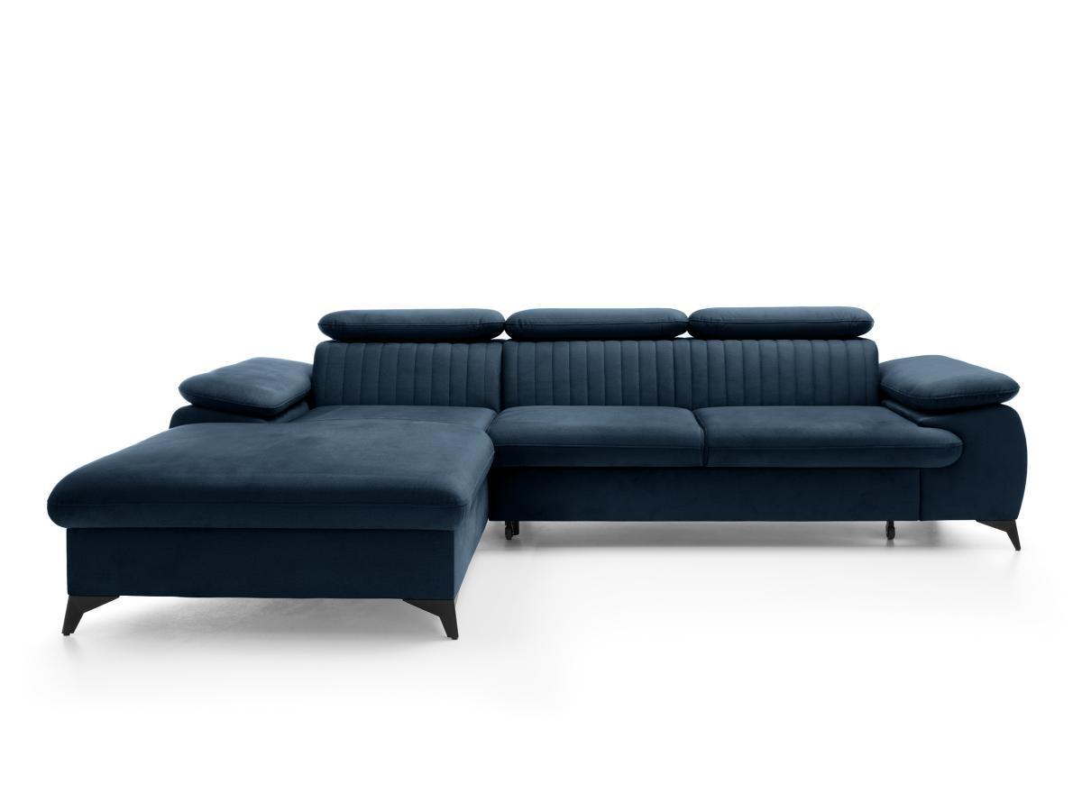 PASCAL MORABITO Canapé d'angle gauche convertible en velours bleu nuit SAMARA de Pascal Morabito  