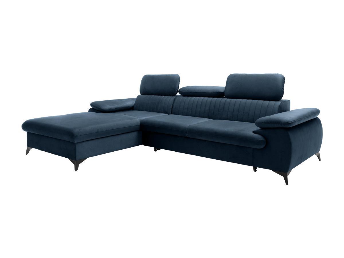 PASCAL MORABITO Canapé d'angle gauche convertible en velours bleu nuit SAMARA de Pascal Morabito  