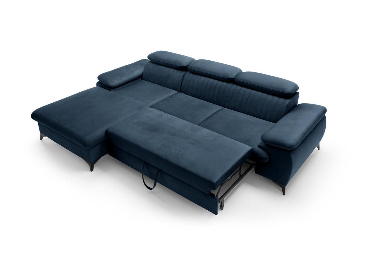 PASCAL MORABITO Canapé d'angle gauche convertible en velours bleu nuit SAMARA de Pascal Morabito  