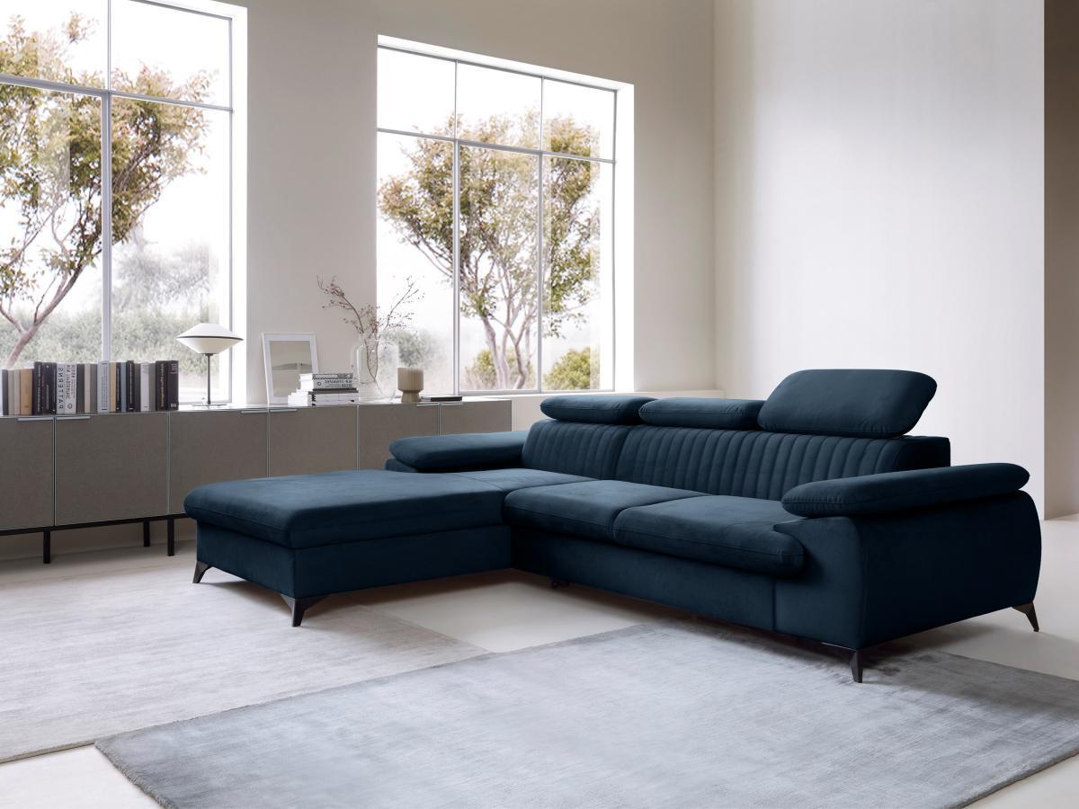 PASCAL MORABITO Canapé d'angle gauche convertible en velours bleu nuit SAMARA de Pascal Morabito  