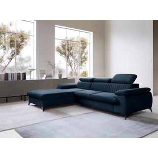 PASCAL MORABITO Canapé d'angle gauche convertible en velours bleu nuit SAMARA de Pascal Morabito  