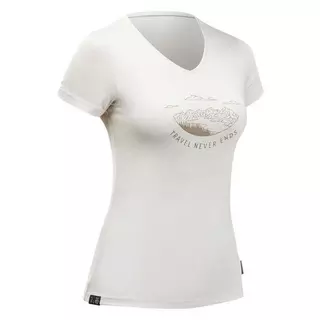 FORCLAZ T-shirt de trek voyage - manches courtes - laine mérinos TRAVEL 100 beige Femme  Beige