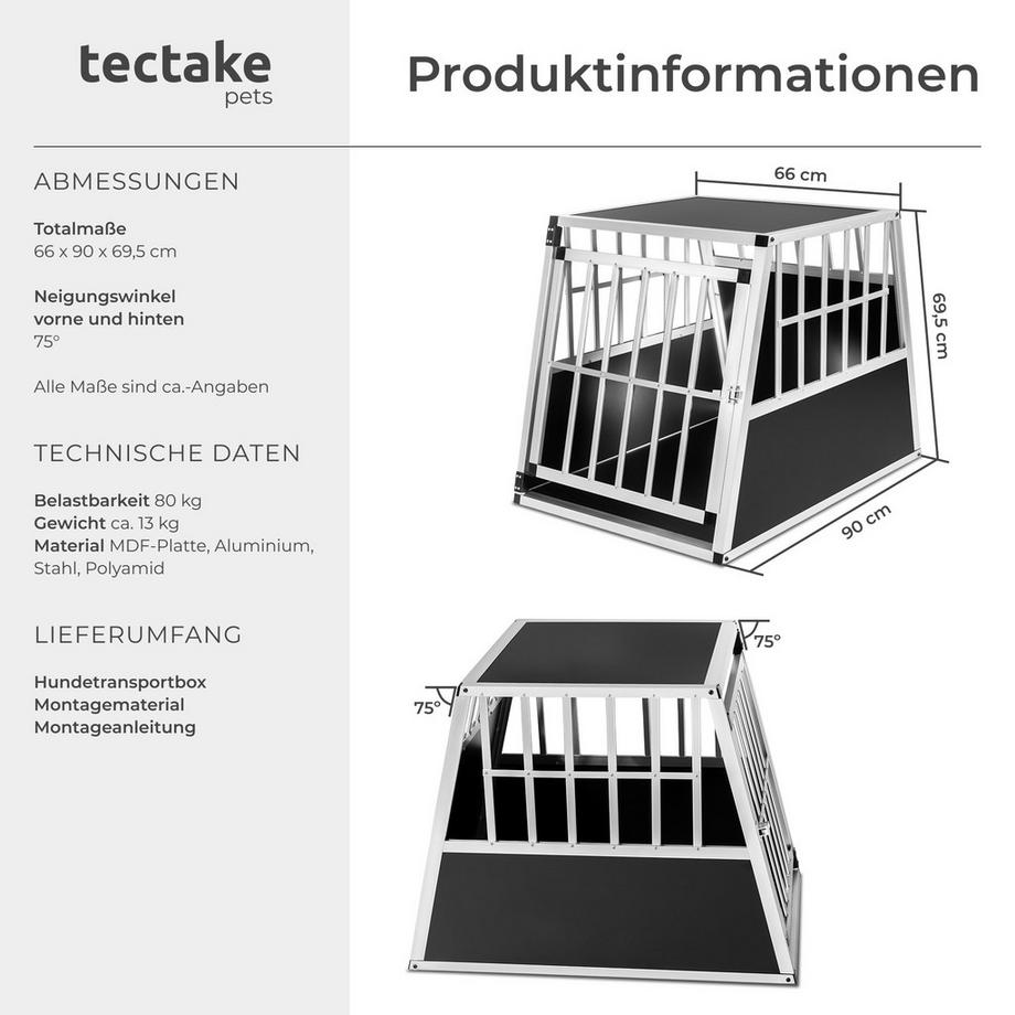 Tectake  Cage de transport pour chien simple sécurisée SCHNUBI avec dos incliné 
