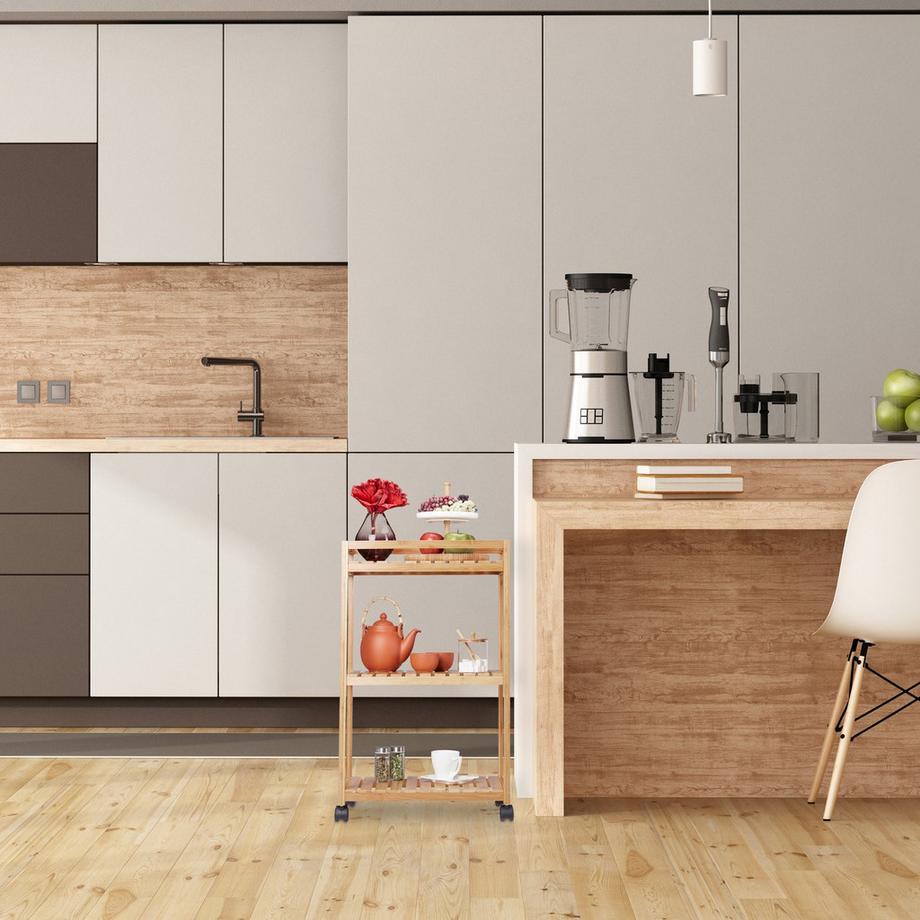 B2X Chariot de service en bambou  