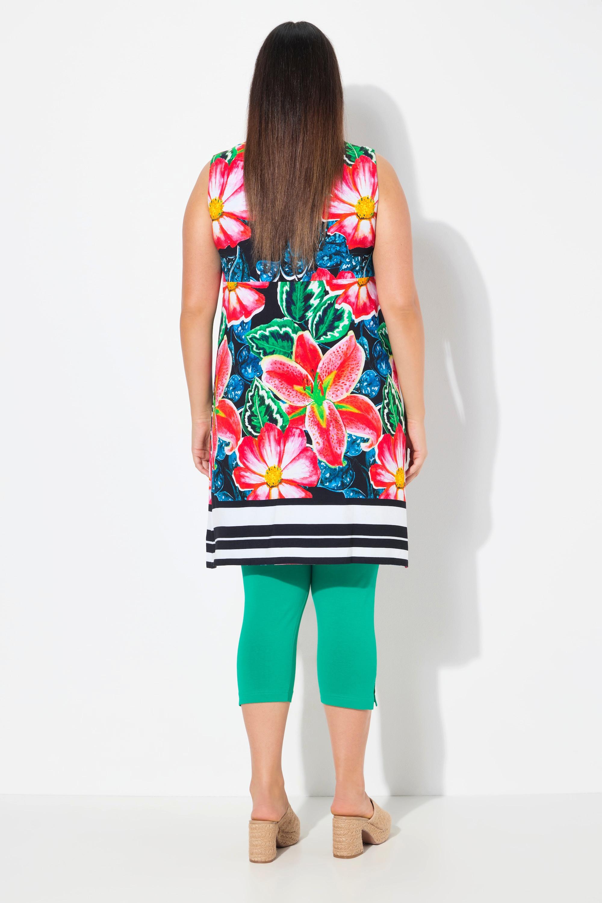 Ulla Popken Jersey Minikleid Paisley A-Linie Rundhals ärmellos  