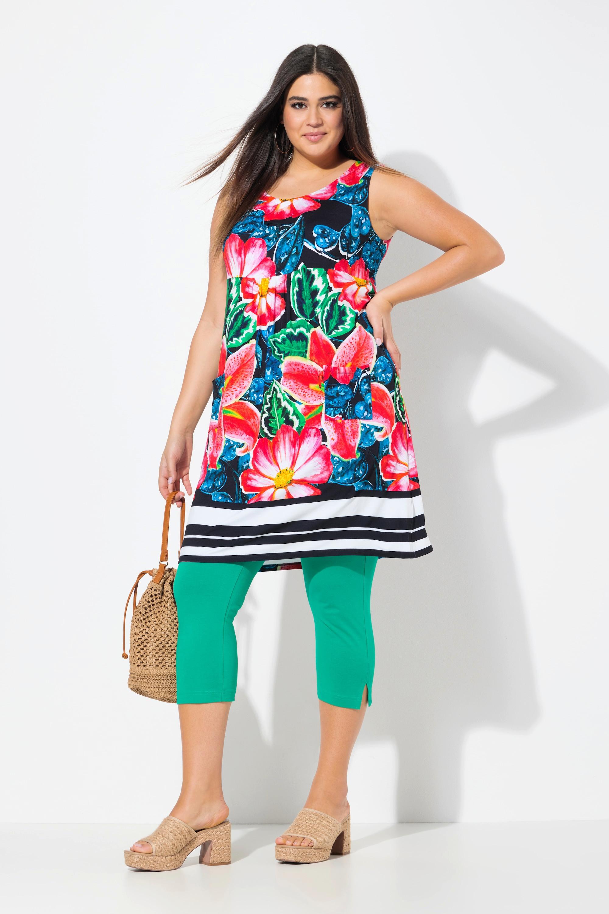 Ulla Popken Jersey Minikleid Paisley A-Linie Rundhals ärmellos  