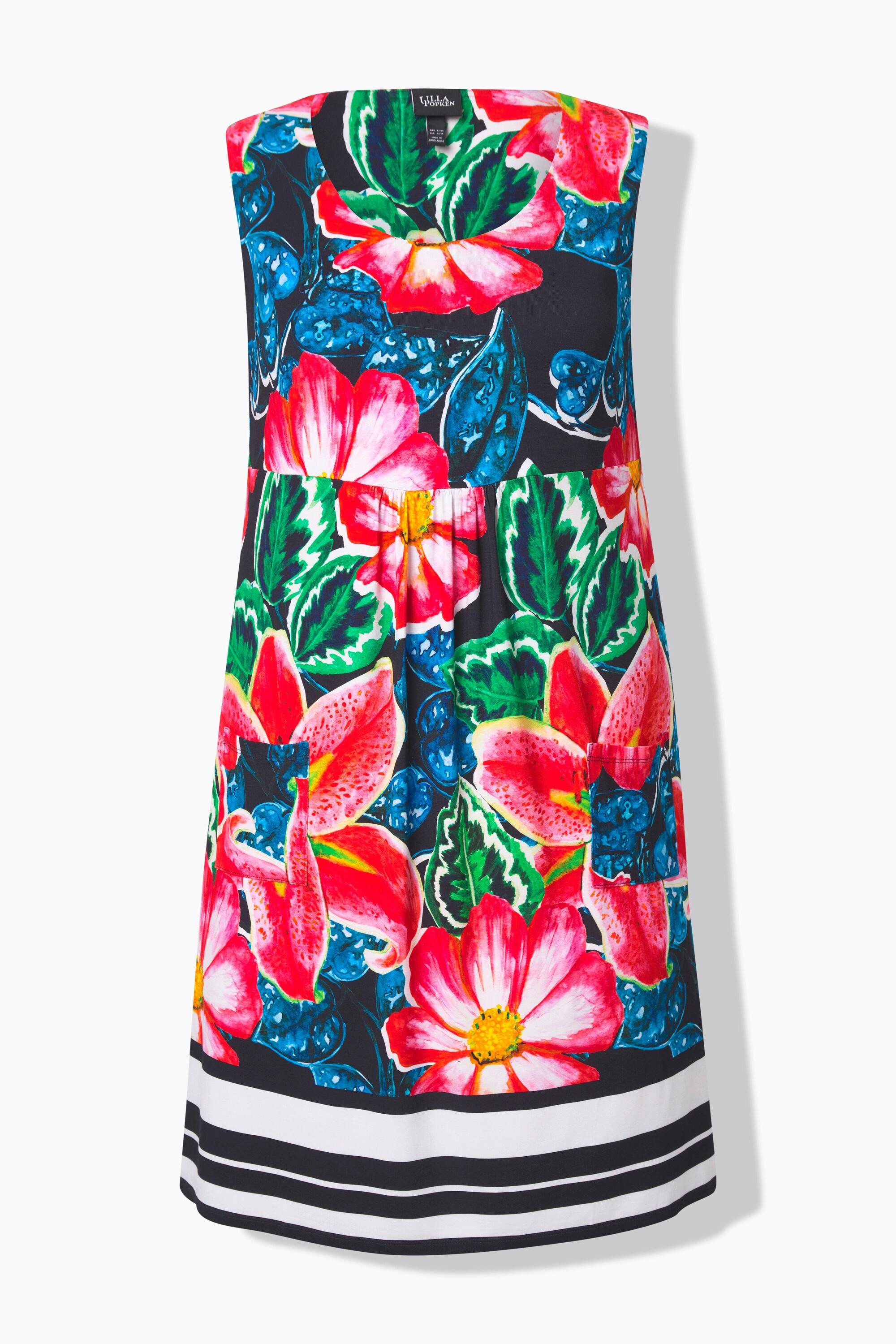 Ulla Popken Jersey Minikleid Paisley A-Linie Rundhals ärmellos  