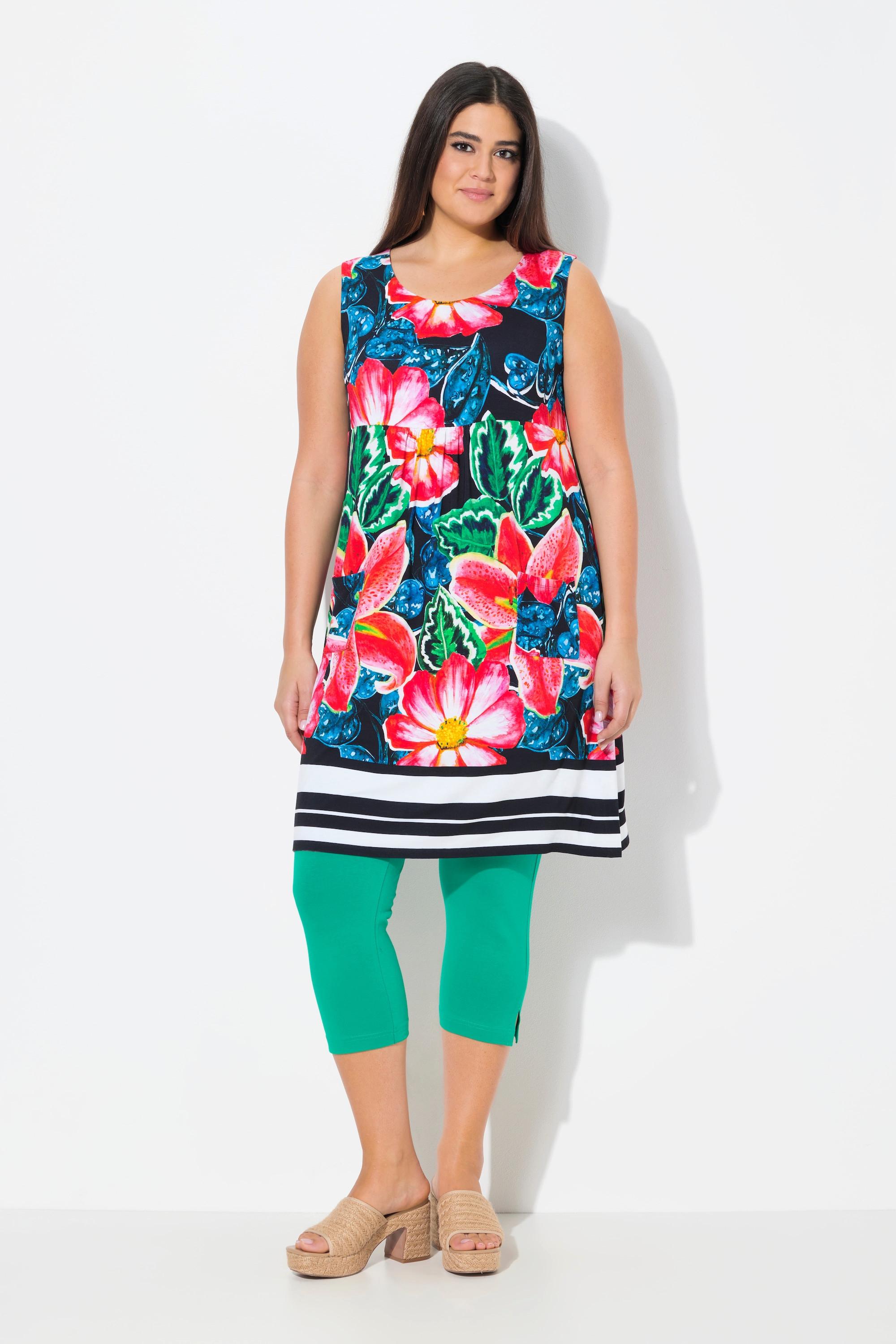 Ulla Popken Jersey Minikleid Paisley A-Linie Rundhals ärmellos  