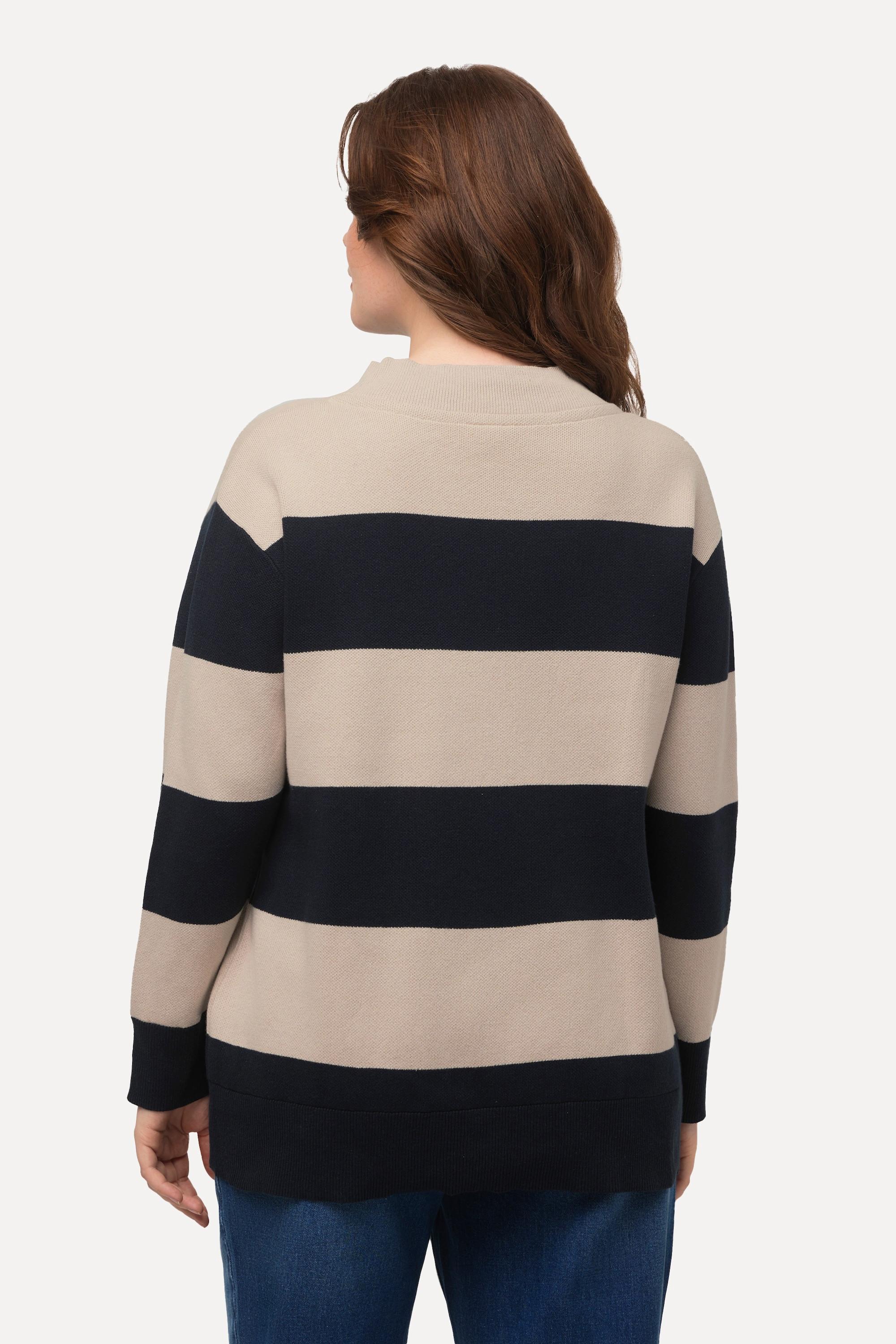 Ulla Popken  Pullover, Streifen, Stehkragen, Langarm, Biobaumwolle 