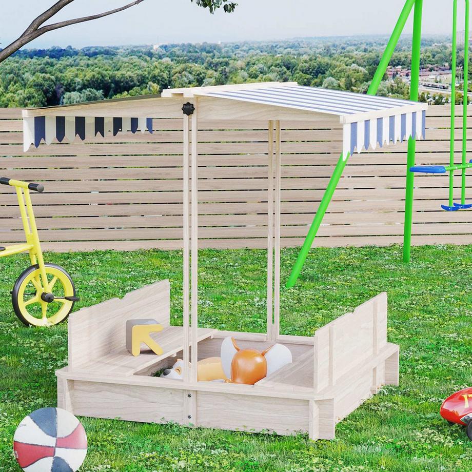 Northio  Sandkasten Sandkiste Aus Holz Für Garten Sandkasten Mit Dach Felix Kindersandkasten Mit Dach Verstellbar Tannenholz 3-7 Jahren Natur 