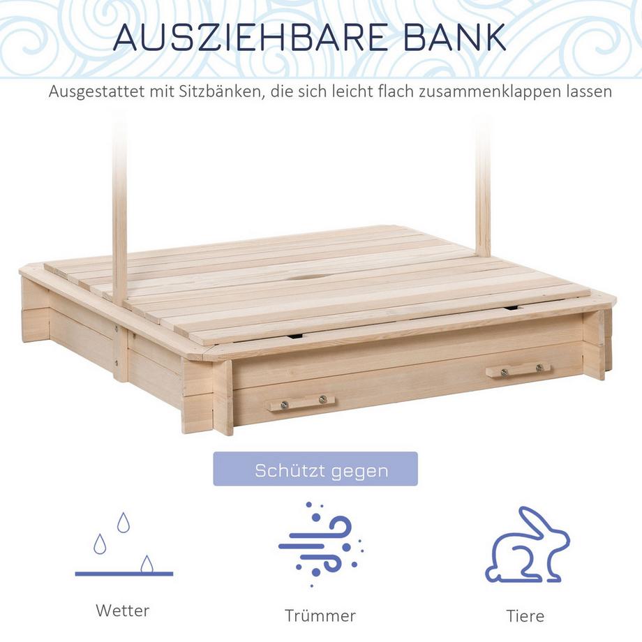 Northio  Sandkasten Sandkiste Aus Holz Für Garten Sandkasten Mit Dach Felix Kindersandkasten Mit Dach Verstellbar Tannenholz 3-7 Jahren Natur 