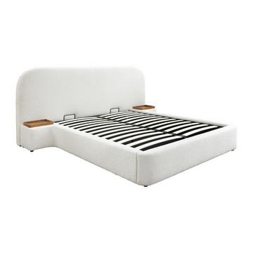 Bett mit Bettkasten mit Nachttischen - 140 x 200 cm - Bouclé-Stoff - Weiß - ESTERIA von Maison Céphy