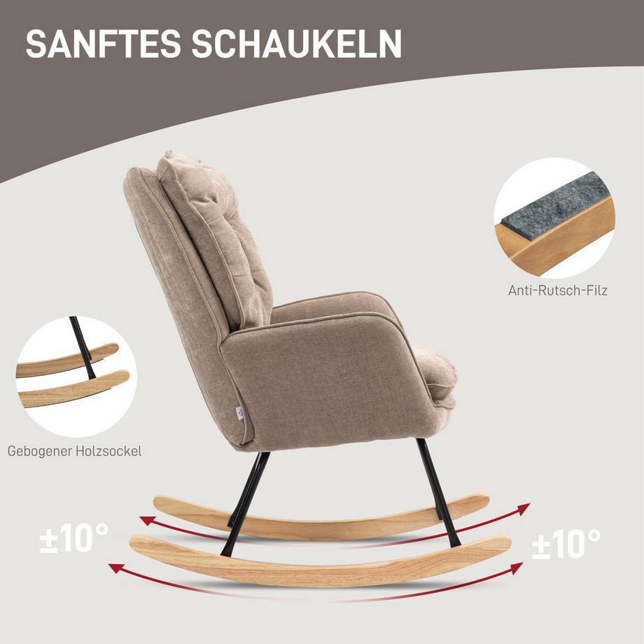 Northio Chaise à bascule, fauteuil, chaise d'allaitement aspect chenille, chaise à bascule jusqu'à 120 kg de capacité de charge pour chambre à coucher, salon, marron  