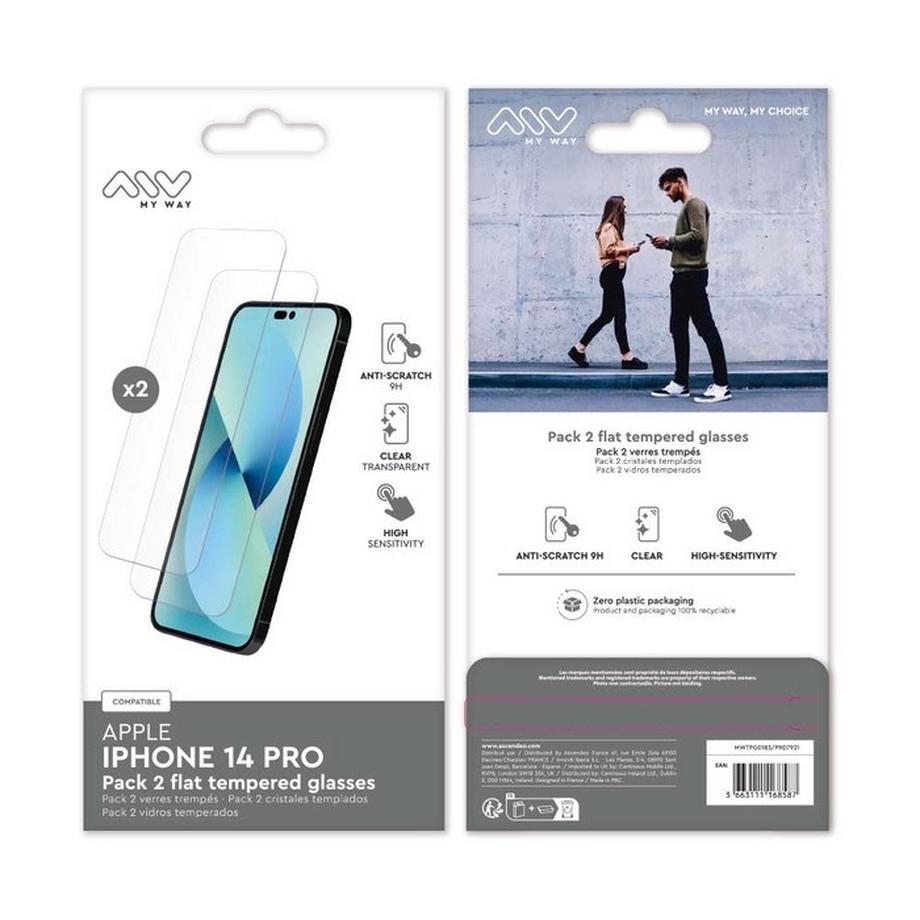 MYWAY  Pack 2 Verre Trempé pour iPhone 14 Pro Plat 