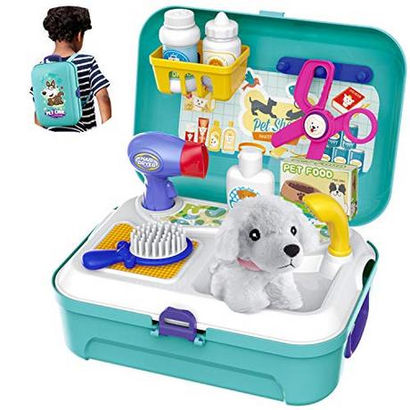 Activity-board  Vétérinaire cas chien médecin cas enfants fille 3 ans idées cadeaux, vétérinaire playset chien salon jouet cadeau enfants jouets de 4 5 6 ans 