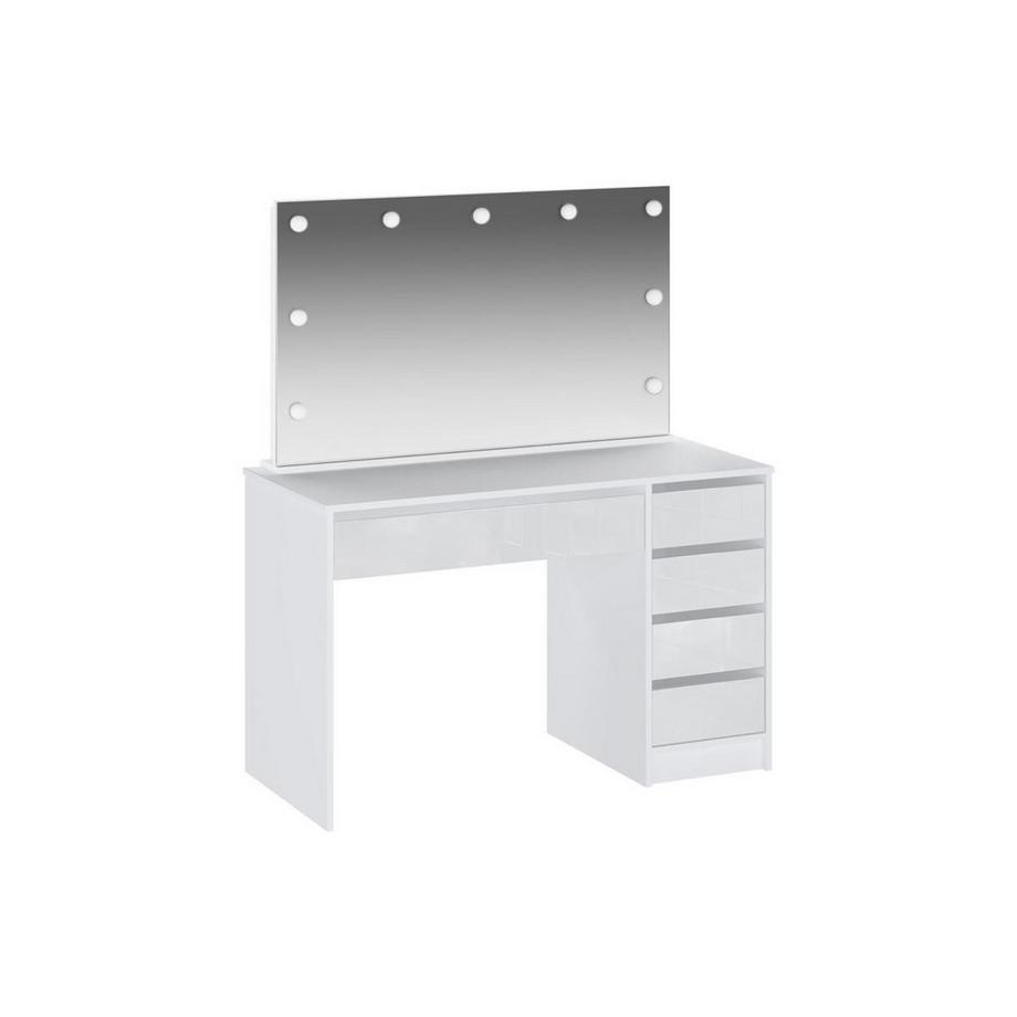 Vente-unique  Frisiertisch mit LED-Spiegel - 5 Schubladen - Weiß glänzend - JENEMI 