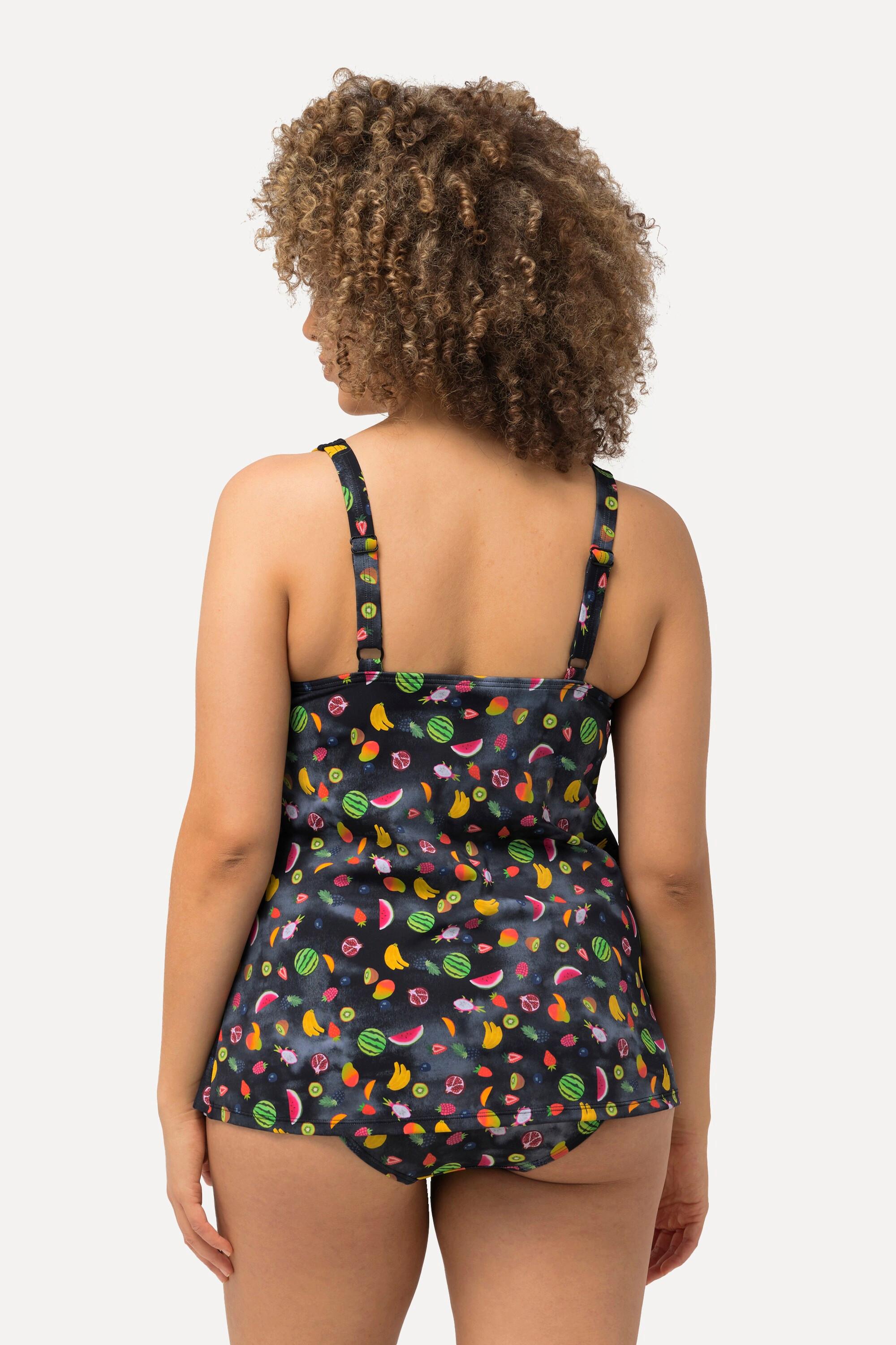 Ulla Popken  Tankini con frutta, coppe morbide, volant e materiale riciclato 