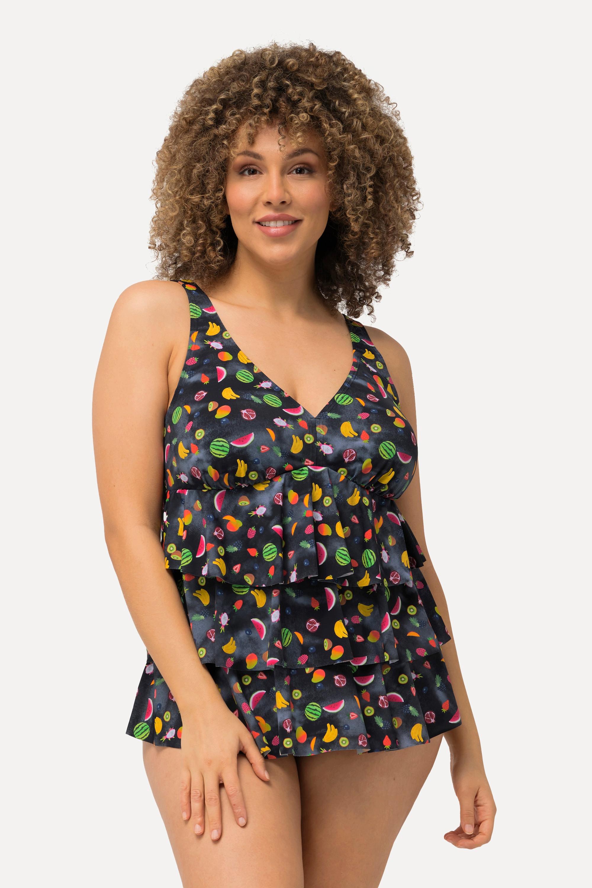 Ulla Popken  Tankini con frutta, coppe morbide, volant e materiale riciclato 