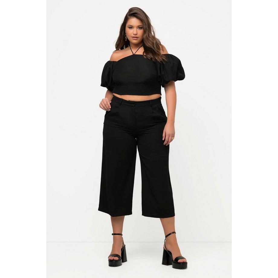 Ulla Popken Kurzes Blusentop Carmen Ausschnitt Halbarm Smoksaum  