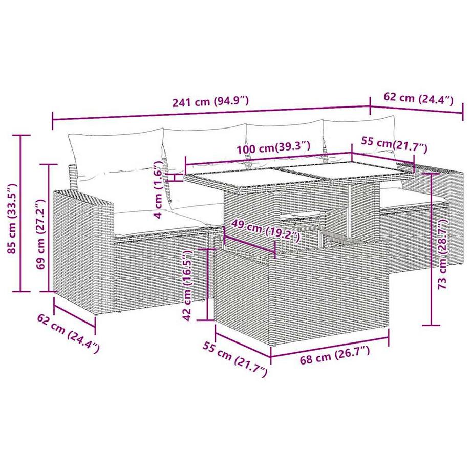 VidaXL Ensemble de canapés de jardin rotin synthétique  