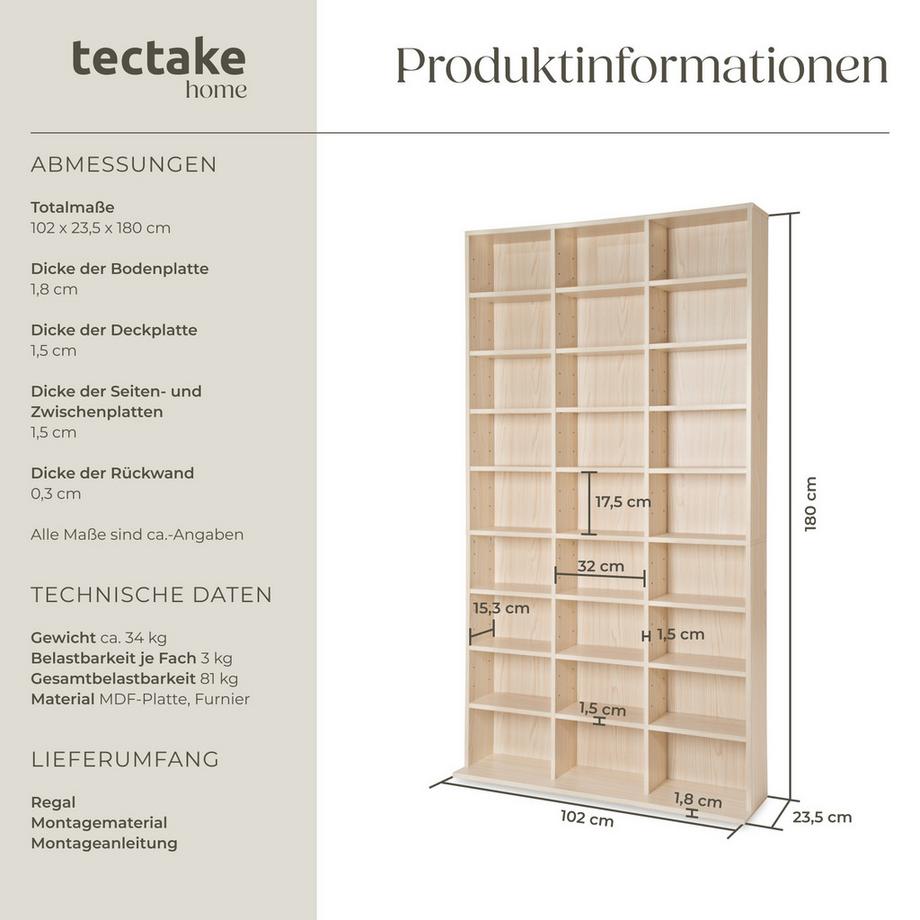 Tectake Scaffale per CD e DVD Christel  effetto legno  