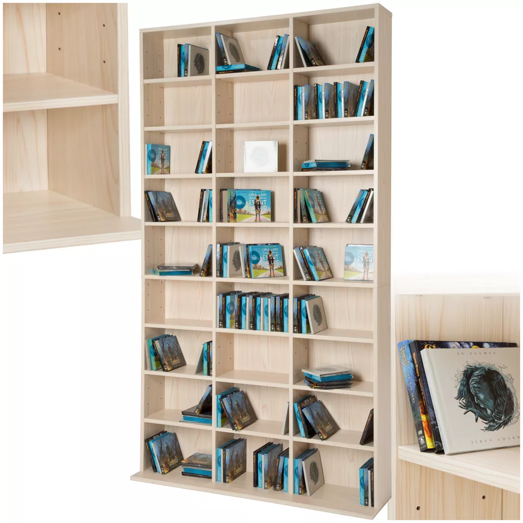 Tectake - Étagère DVD CD CHRISTEL aspect bois, 180cm, Hêtre