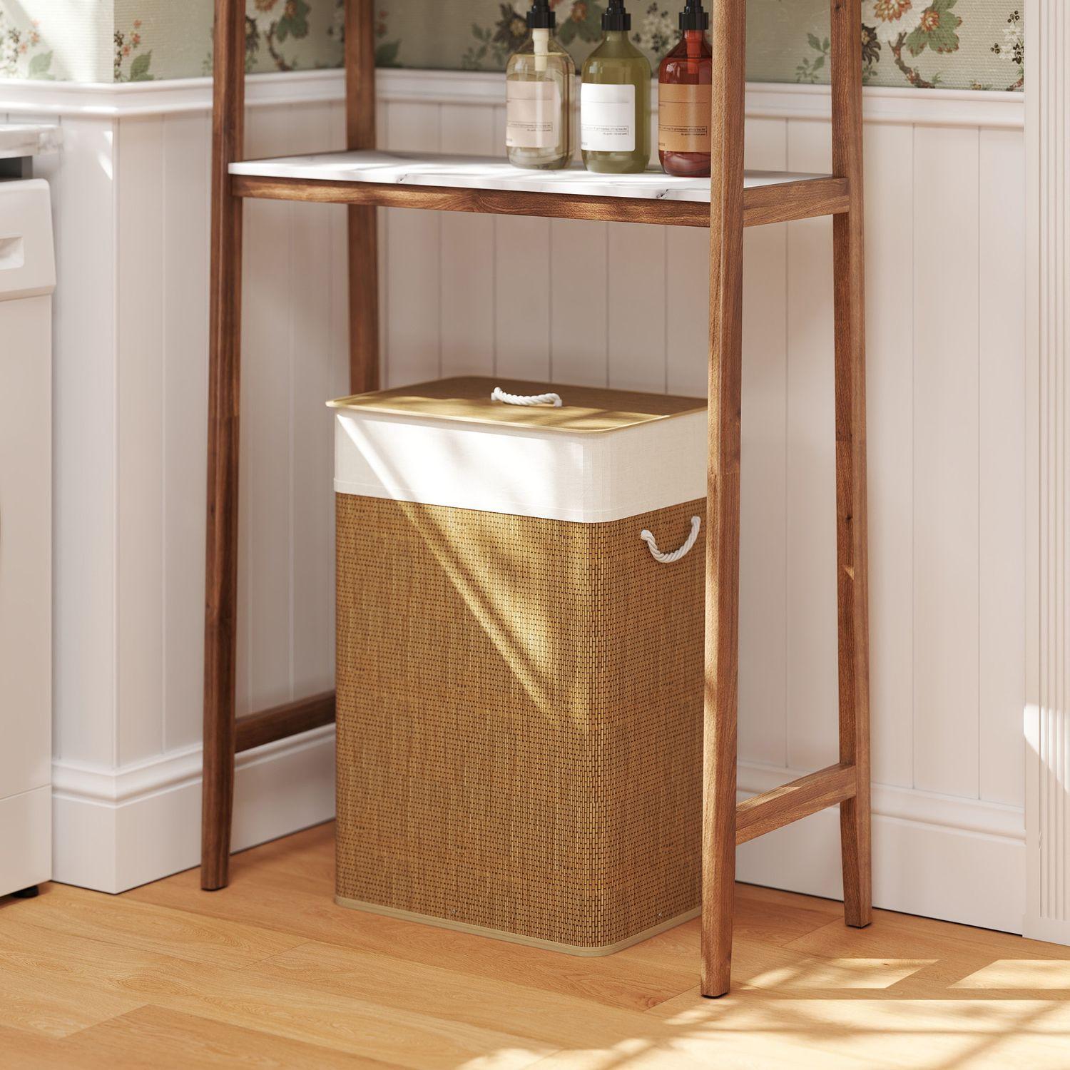 Northio Cesto portabiancheria in bambù con coperchio, 72 L, con manici in bambù, sacco portabiancheria rimovibile, marrone  