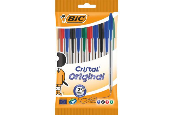 BiC BIC Cristal Original, Penne a Sfera in Colori Assortiti (Punta 1mm), Confezione da 10  