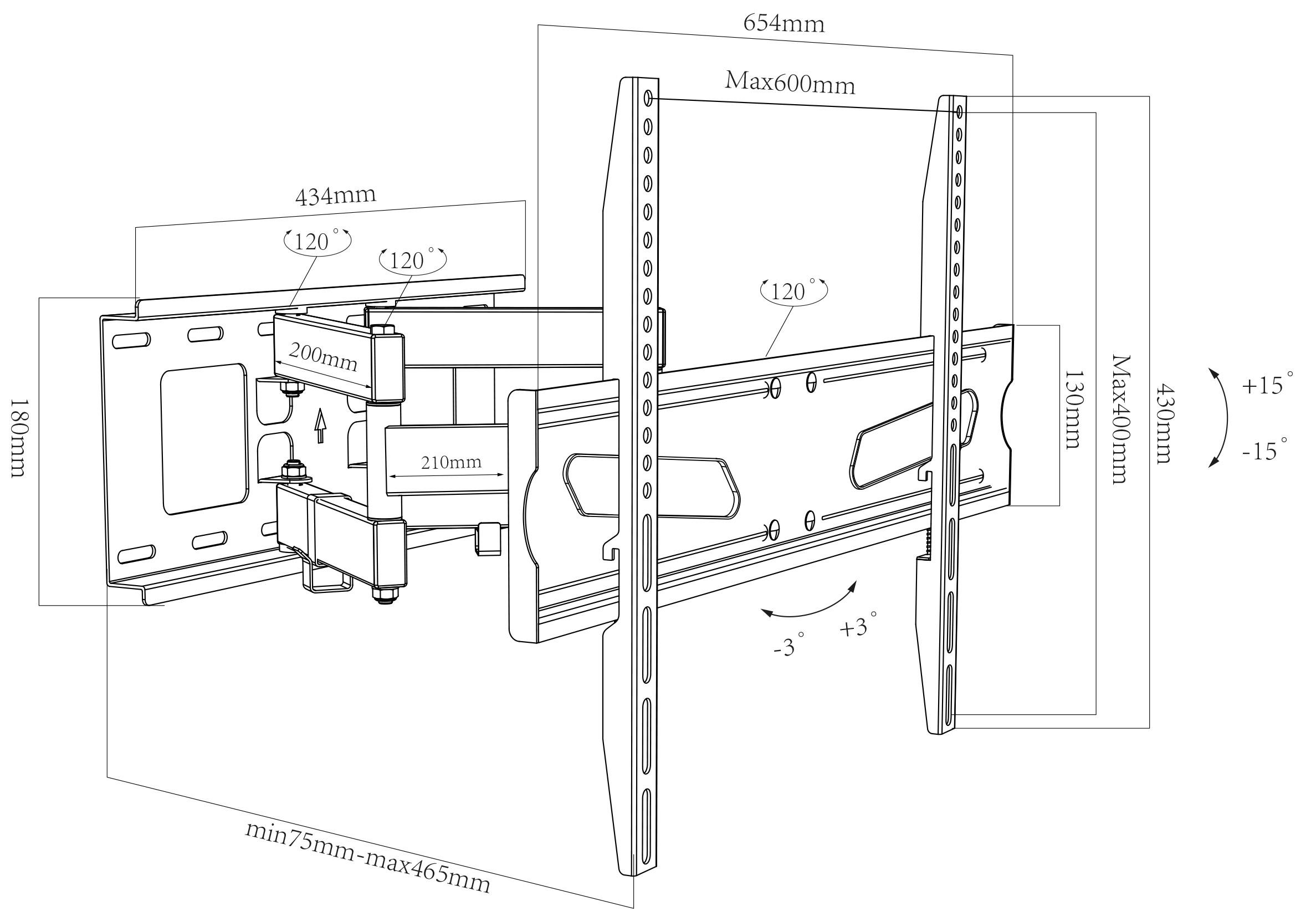 VCM Universal TV Halterung | VESA Wandhalterung | Halter ausziehbar schwenkbar neigbar | Belastbarkeit bis zu 25kg - B-NS600  