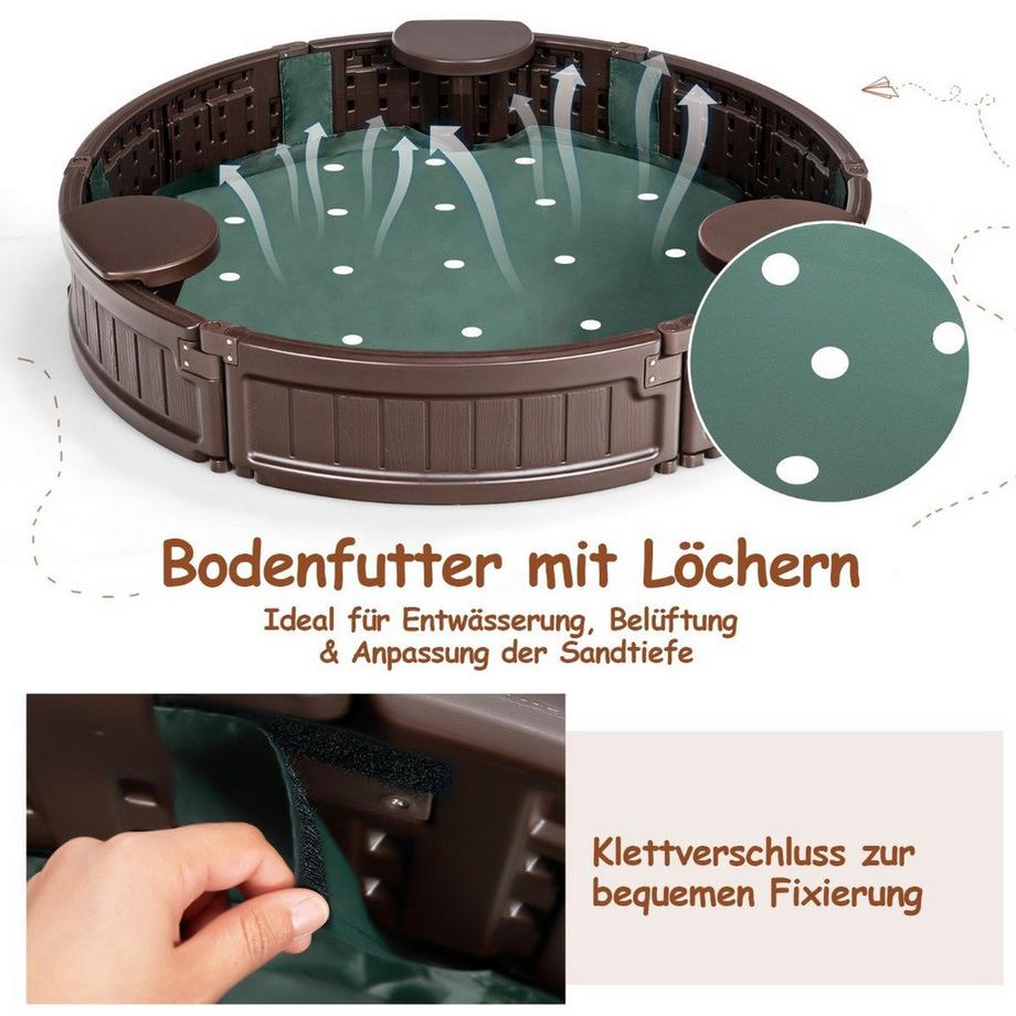 B2X  Sandkaste 120 cm Großer Runder Sandkasten 120 x 120 x 21 cm Braun 